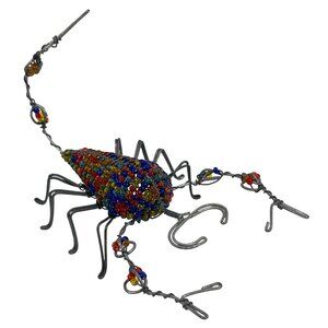 African Handcrafted Wire Beaded Scorpion Bug South Africa Sculpture Multicolor
